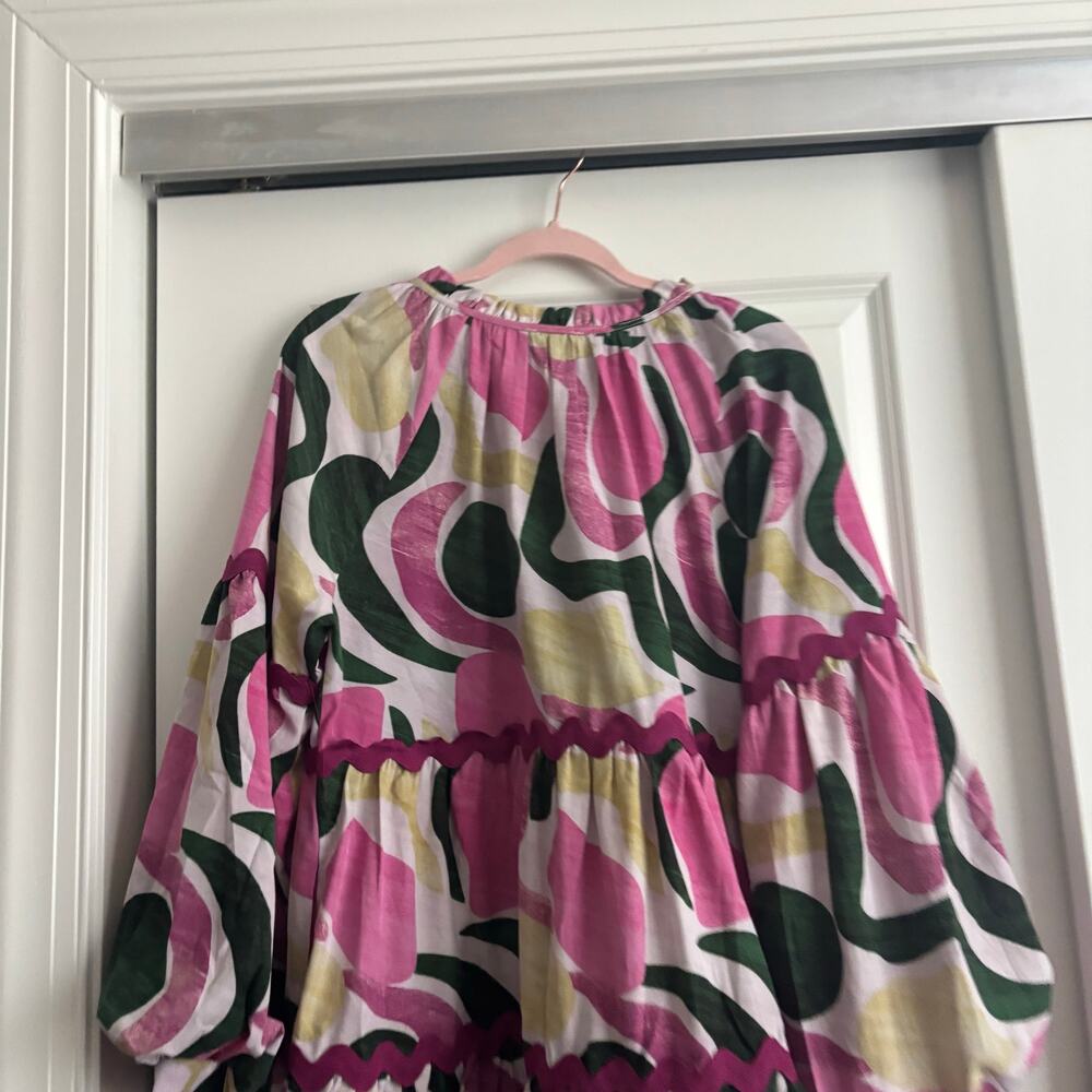 Pink Abstract Print Ruffle-Tier Mini Dress - Picture 8 of 13